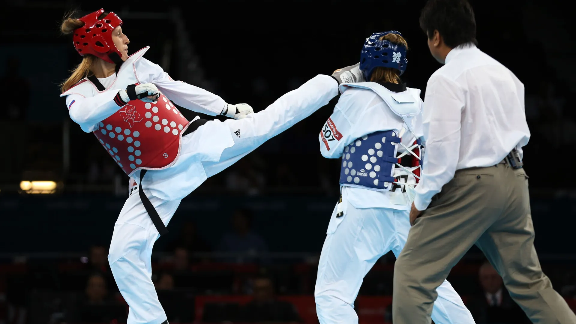 Tekmovalka v taekwondoju (WTF) na olimpijskih igrah v Londonu 2012, Franka Anić se bori s tekmico